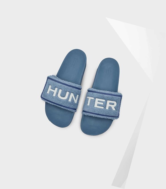 Ciabatte Uomo Hunter Original Terry Towelling Logo Adjustable Blu | ESIVYF-792