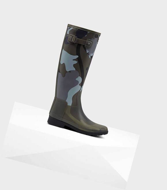 Stivali Alti Donna Hunter Refined Slim Fit Rockpool Camo Gum Wellington Grigie | CSQVIZ-738