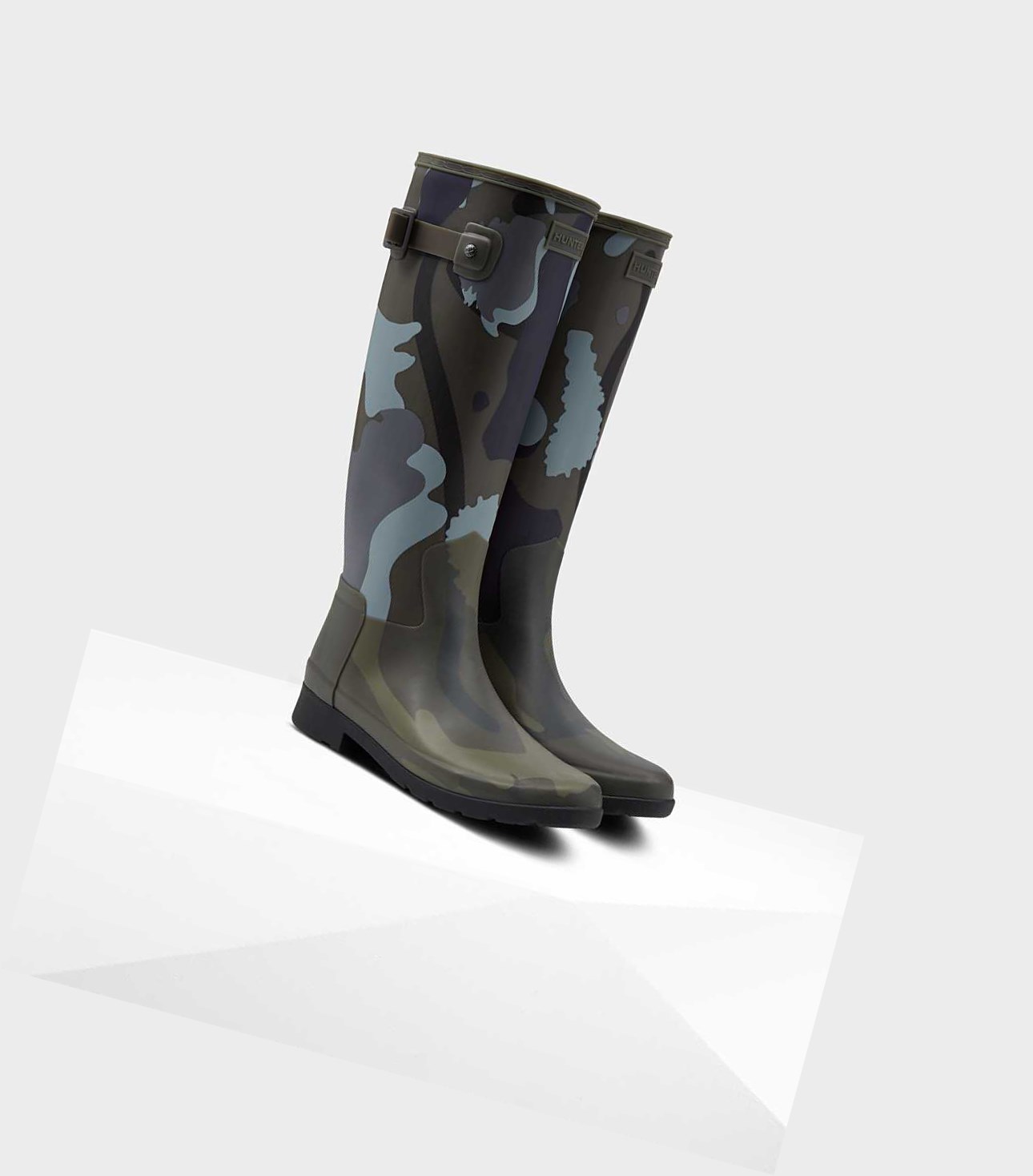 Stivali Alti Donna Hunter Refined Slim Fit Rockpool Camo Gum Wellington Grigie | CSQVIZ-738